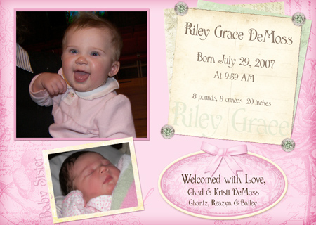 Vintage Pink Baby Announcement