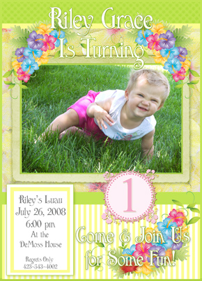 Luau, Hawaii themed birthday invitation