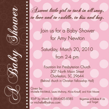 Pink Brown Dot Baby Shower Invitation