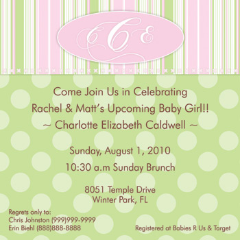 Pink and Green Dot Baby Shower Invitation Variation
