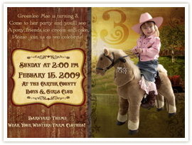 Barnyard Horse Theme Birthday Invitation 