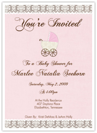 Baby Buggy Pink & Brown Shower/Party Invitation