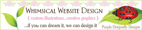 Whimsical Website Design - custom illustrations and grahics - Purple Dragonfly Designs